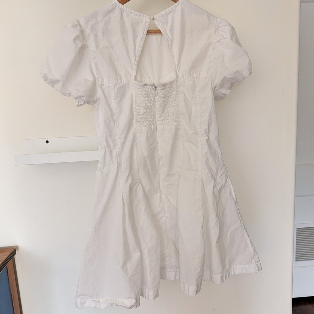 Anthropologie Maeve Puff Sleeve White Cotton Lined Smocked Mini A Line Dress M - Picture 6 of 7